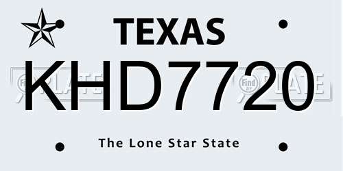 KHD7720 Texas License Plate
