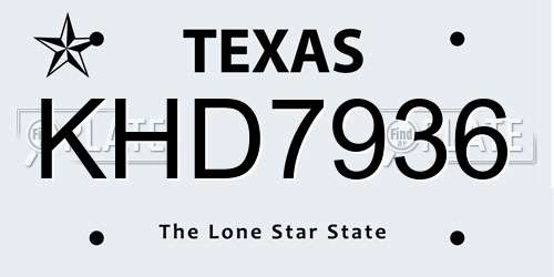 KHD7936 Texas License Plate