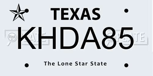KHDA85 Texas License Plate