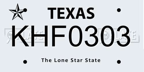 KHF0303 Texas License Plate