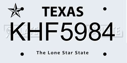 KHF5984 Texas License Plate