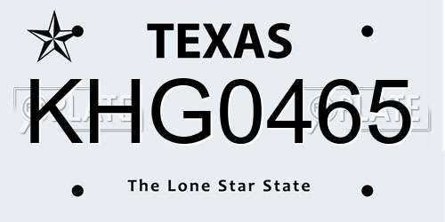 KHG0465 Texas License Plate