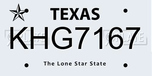 KHG7167 Texas License Plate