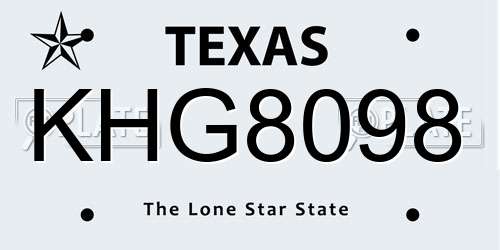 KHG8098 Texas License Plate