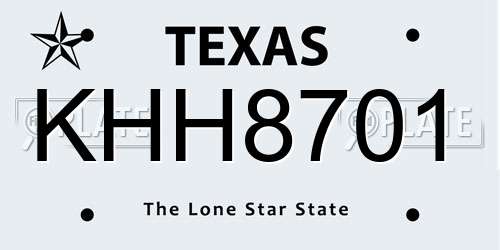 KHH8701 Texas License Plate