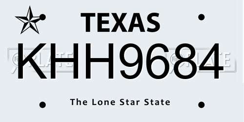 KHH9684 Texas License Plate