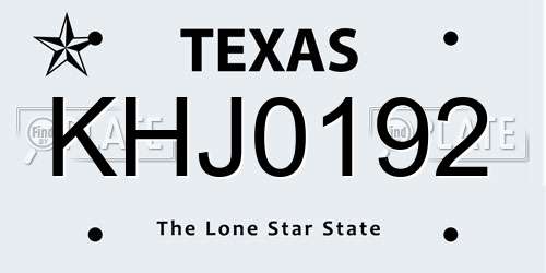 KHJ0192 Texas License Plate