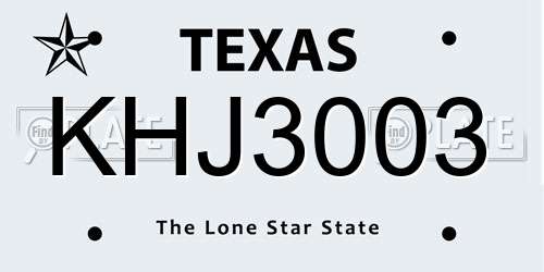 KHJ3003 Texas License Plate