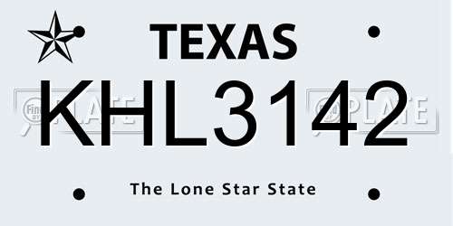 KHL3142 Texas License Plate
