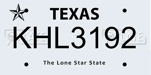 KHL3192 Texas License Plate