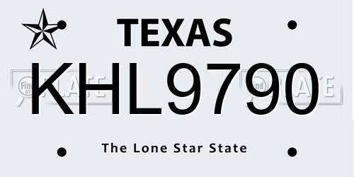 KHL9790 Texas License Plate