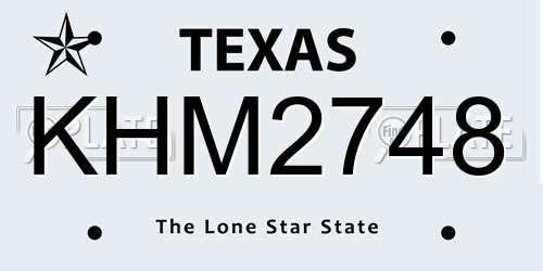 KHM2748 Texas License Plate