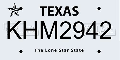 KHM2942 Texas License Plate