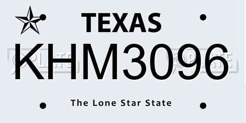 KHM3096 Texas License Plate