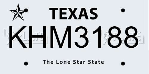 KHM3188 Texas License Plate