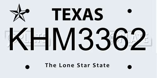 KHM3362 Texas License Plate