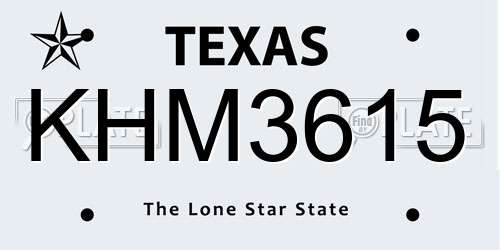 KHM3615 Texas License Plate