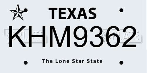 KHM9362 Texas License Plate