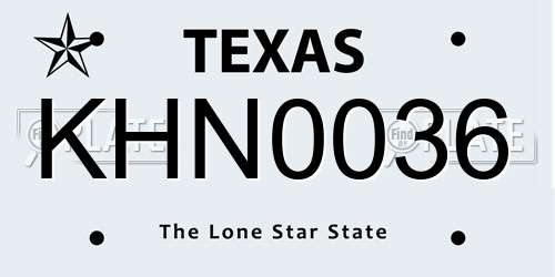 KHN0036 Texas License Plate