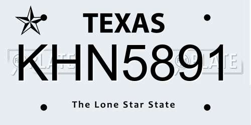 KHN5891 Texas License Plate