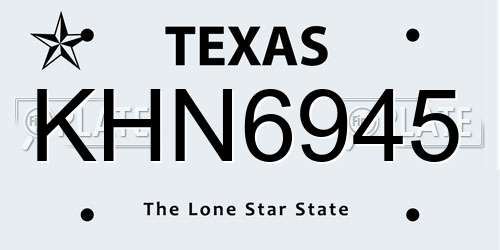 KHN6945 Texas License Plate