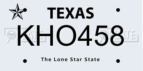 KHO458 Texas License Plate