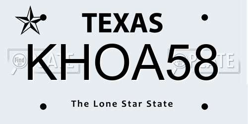 KHOA58 Texas License Plate