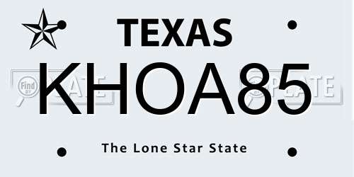 KHOA85 Texas License Plate