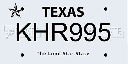 KHR995 Texas License Plate