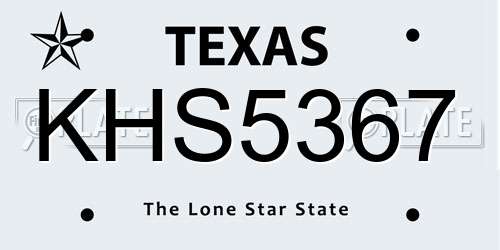 KHS5367 Texas License Plate