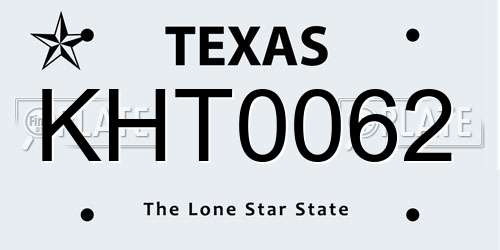 KHT0062 Texas License Plate