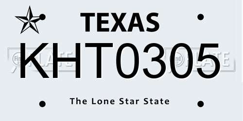 KHT0305 Texas License Plate