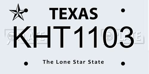 KHT1103 Texas License Plate