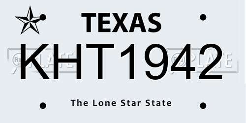 KHT1942 Texas License Plate