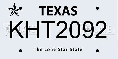 KHT2092 Texas License Plate