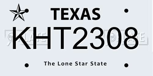 KHT2308 Texas License Plate