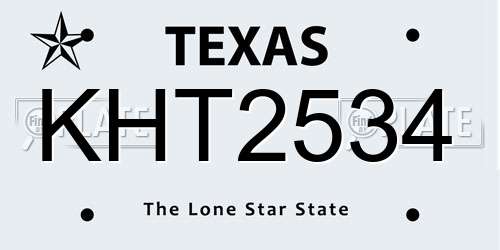 KHT2534 Texas License Plate