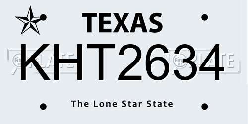 KHT2634 Texas License Plate