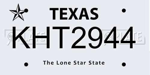 KHT2944 Texas License Plate