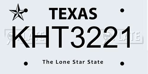 KHT3221 Texas License Plate