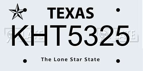 KHT5325 Texas License Plate