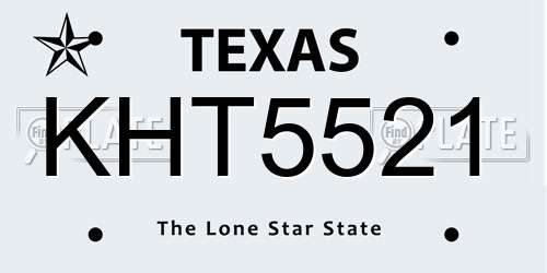 KHT5521 Texas License Plate