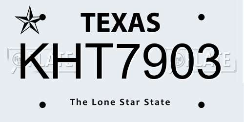 KHT7903 Texas License Plate