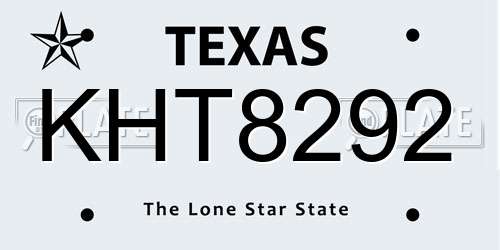 KHT8292 Texas License Plate