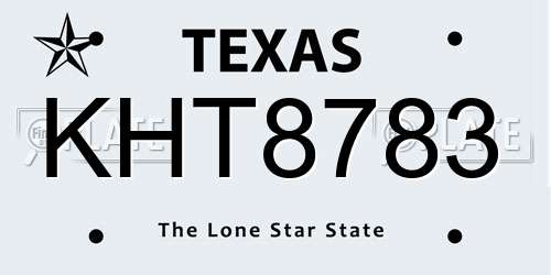 KHT8783 Texas License Plate