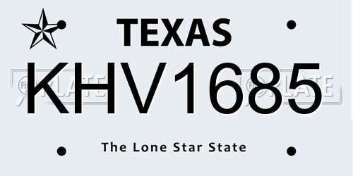 KHV1685 Texas License Plate