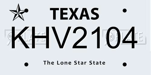 KHV2104 Texas License Plate