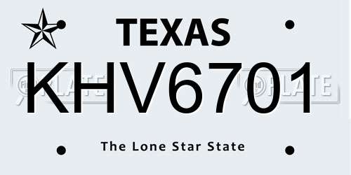 KHV6701 Texas License Plate