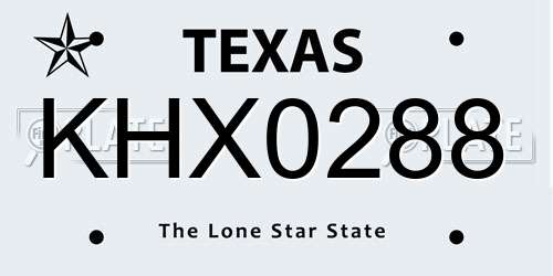 KHX0288 Texas License Plate