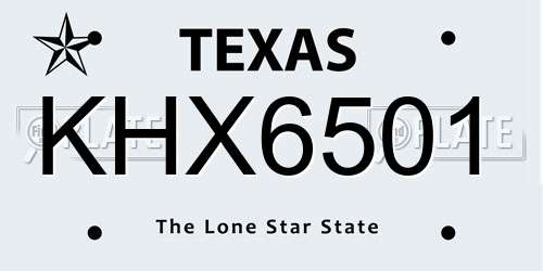 KHX6501 Texas License Plate